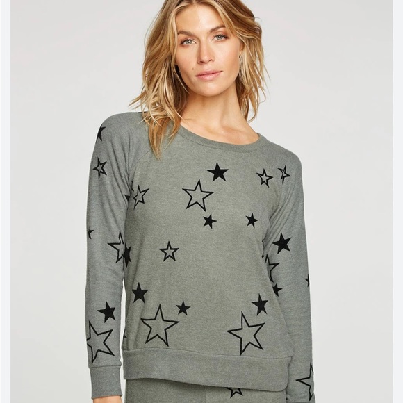 Chaser Tops - Chaser Velvet Stars Sweatshirt